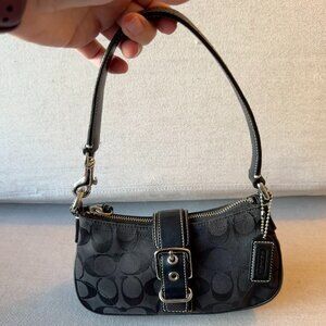 Coach 2003 Demi Black 6362 Hampton Signature Buckle Flap Baguette Shoulder Bag